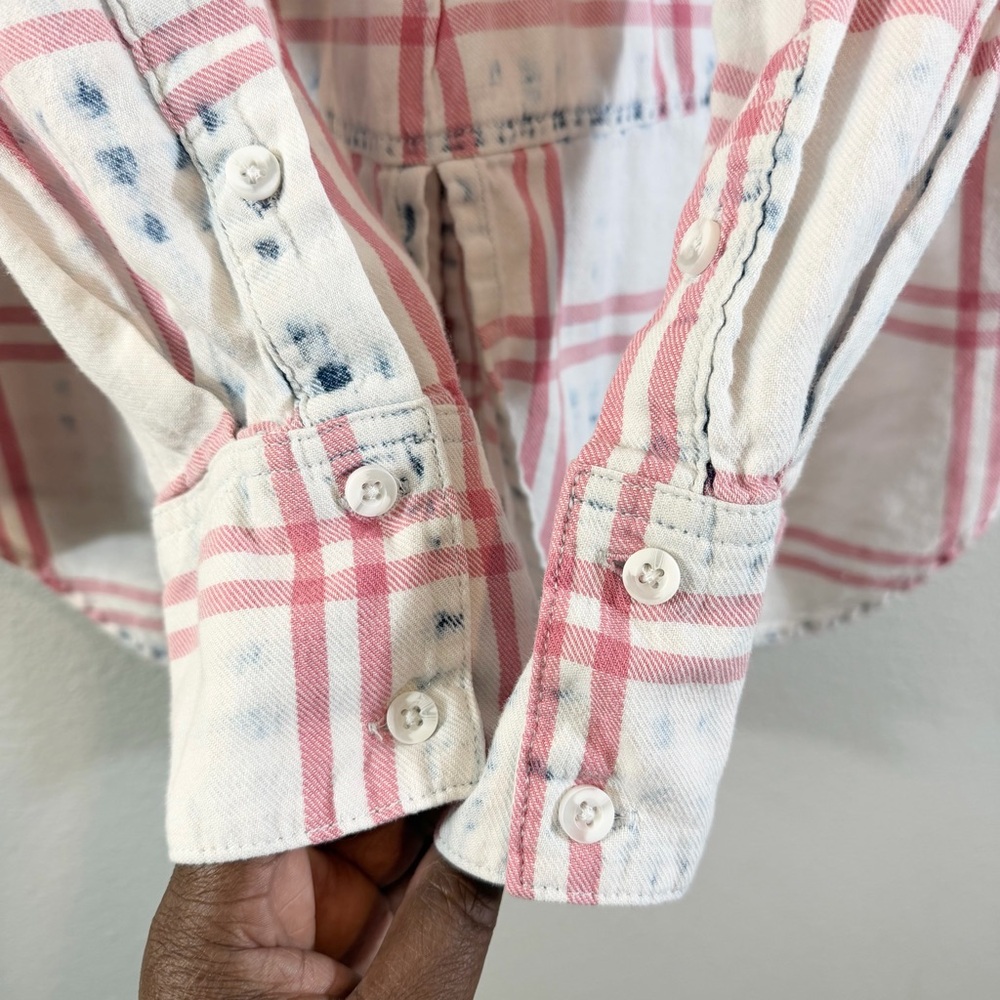 Anthropologie Cloth & Stone Button Down Shirt Size L Split Back Red White Blue - Picture 11 of 11